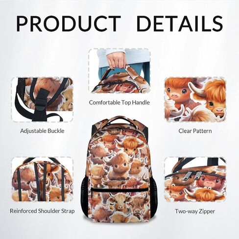 Girls Backpack - 17 Inch Large Capacity Highland Cow Bookbag - Lightweight Kids' Backpacks for Elementary, Preschool & Travel in Saudi Arabia