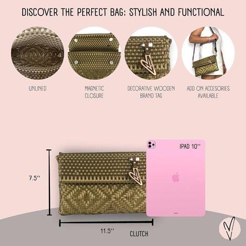 MARIA VICTORIA-Accent-Handwoven plastic Mexican Clutch. Perfect for everyday, indoor and outdoor activities. Water resistant. (ACCENT DI) in Kuwait