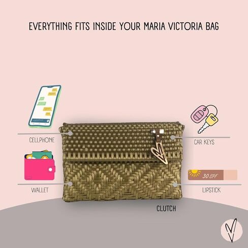 MARIA VICTORIA-Accent-Handwoven plastic Mexican Clutch. Perfect for everyday, indoor and outdoor activities. Water resistant. (ACCENT DI) in Kuwait