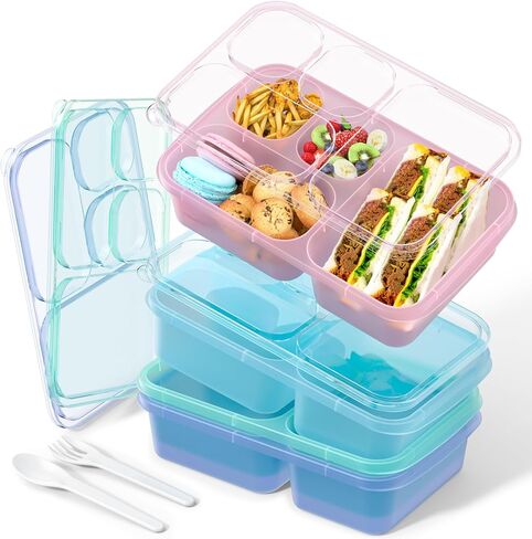 مجموعة صندوق الغداء XGXN Bento - 4 حاويات لإعداد الوجبات للأطفال والكبار، حاويات صندوق الغداء سميكة وسهلة التنظيف، قابلة للتكديس، آمنة للاستخدام في الميكروويف، خالية من مادة BPA (قمح (أرجواني/أخضر/أزرق/برتقالي)) in Kuwait