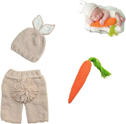 Newborn Easter Outfit Boy Photography Props Baby Bunny Handmade Crochet Rabbit Set Knit Hat Diaper Carrot Set for Kids in Saudi Arabia