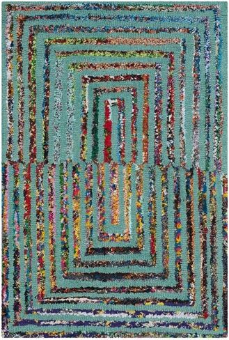 سجادة عداء من مجموعة SAFAVIEH Nantucket - 2'3" x 8'، أزرق مخضر، مصنوعة يدويًا من القطن والصوف التجريدي بوهو، مثالية للمناطق ذات حركة المرور العالية في غرفة المعيشة وغرفة النوم (NAN603A) in Saudi Arabia