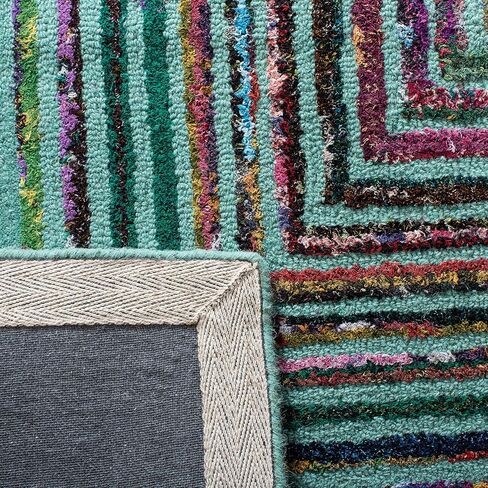 سجادة عداء من مجموعة SAFAVIEH Nantucket - 2'3" x 8'، أزرق مخضر، مصنوعة يدويًا من القطن والصوف التجريدي بوهو، مثالية للمناطق ذات حركة المرور العالية في غرفة المعيشة وغرفة النوم (NAN603A) in Saudi Arabia