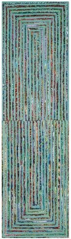 سجادة عداء من مجموعة SAFAVIEH Nantucket - 2'3" x 8'، أزرق مخضر، مصنوعة يدويًا من القطن والصوف التجريدي بوهو، مثالية للمناطق ذات حركة المرور العالية في غرفة المعيشة وغرفة النوم (NAN603A) in Saudi Arabia