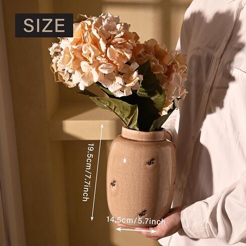 مزهرية سيراميك من فيكتور آند تيريزا للزهور، مزهريات بيج ريفية مزخرفة لعشب بامباس، مزهريات المزرعة الحديثة للطاولة، رف الموقد، غرفة المعيشة، الرف، القطع المركزية، ديكور المنزل، 10 بوصة in Kuwait