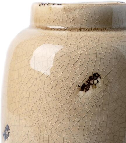 مزهرية سيراميك من فيكتور آند تيريزا للزهور، مزهريات بيج ريفية مزخرفة لعشب بامباس، مزهريات المزرعة الحديثة للطاولة، رف الموقد، غرفة المعيشة، الرف، القطع المركزية، ديكور المنزل، 10 بوصة in Kuwait