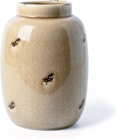 مزهرية سيراميك من فيكتور آند تيريزا للزهور، مزهريات بيج ريفية مزخرفة لعشب بامباس، مزهريات المزرعة الحديثة للطاولة، رف الموقد، غرفة المعيشة، الرف، القطع المركزية، ديكور المنزل، 10 بوصة in Kuwait