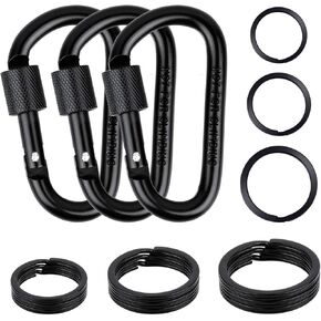 Cridoz Locking Carabiner D Ring Clips with Flat Key Ring
