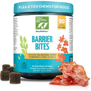 Only Natural Pet EasyDefense Barrier Bites Soft Flea Chews for Dogs - First Line of Defense Againts Fleas & Ticks, Boosts Immune System and Healthy Skin & Coat - (90 Bacon Flavored Soft Chews) 1 Pack