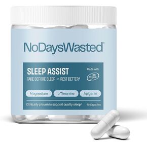 No Days Wasted Sleep Assist - Support Supplement - Optimized Blend for Restful Nights with Magnesium Threonate (Magtein), Chelated Magnesium Bisglycinate, L-Theanine & Apigenin - 60 Capsules