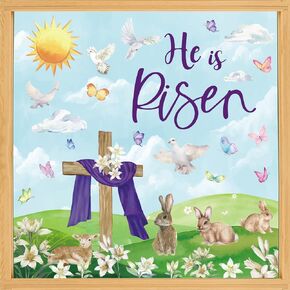 JarThenaAMCS 6 Sheets Easter Window Clings Jesus for Glass Window Decals He is Risen Double-Sided Watercolor Bunny Rabbit Floral Butterfly Window Decor for Spring Holiday Home Kitchen