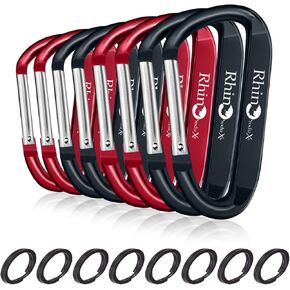 RHINO Produxs 8PCS of Lightweight Duty Snap Carabiner Clips, D Ring Shape Carabiner with 8PCS Keyring - Excellent for Outdoor, Camping, Hiking, Keychains, Water Bottle, Keychain Hook in Kuwait