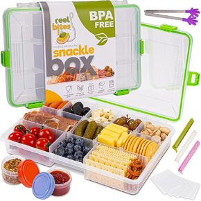 Reel Bites Snackle Box Container for Travel Snack Container - Snackel Box Snack Box Container Snack Tray with Lid Snack Tackle Box for Snacks - Snacklebox Snackle Box Charcuterie Container (Large)