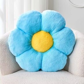 Pink Flower Pillow, Cute Decorative Flower Shaped Throw Pillow with Faux Rabbit Fur, 14.9" Soft Flower Plush Throw Pillow Floor Pillows Room Décor for Bedroom Living Room