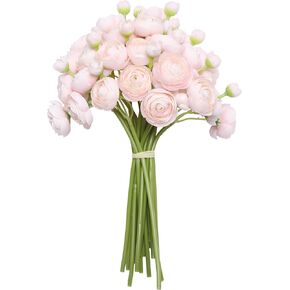 Artificial Ranunculus Flowers (18 Pieces, Orange), Silk Mini Bouquets for Home Decor, Wedding, Table Centerpiece and Bridal Shower, Faux DIY Floral Arrangements MG1