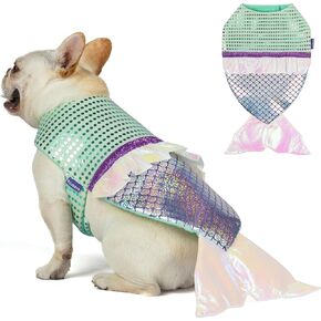 cyeollo Dog Costume Mermaid Costumes for Small Dogs Halloween Outfit Holiday Sparkly Party Dog Clothes Outfits Pet Costumes Size M