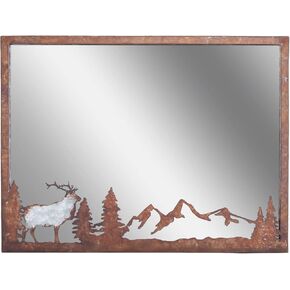 Cabin Wall Mirror Rustic Wild Animal Mirror Decorative Farmhouse Square Mirror with Distressed Metal Frame for Bathroom Living Room Wall Décor - Bear, 19.96" x 0.79" x 19.96"
