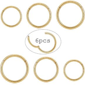 8PCS Nose Rings Hoops Set Titanium Surgical Stainless Steel Septum Ring Cute Cartilage Piercing Rings Cute Thin Lip Ring 18g/16g Silver/Black/Gold Color