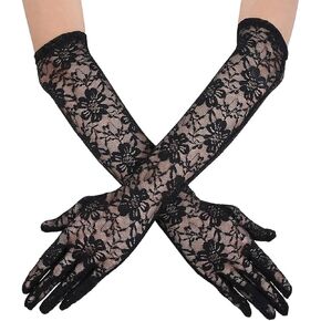Urieo Wedding Lace Fingerless Gloves White Bridal Floral Glove Long Elbow Opera Party Arm Sleeves for Women and Girls