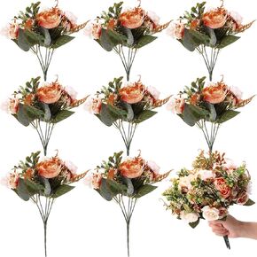 Crowye 8 Pieces Peonies Artificial Flowers Bouquet Fake Hydrangea Flower Bulk Rose Flowers Centerpieces Arrangement Fall Flowers for Wedding Party Home Women Decoration Mother's Gift (Champagne)