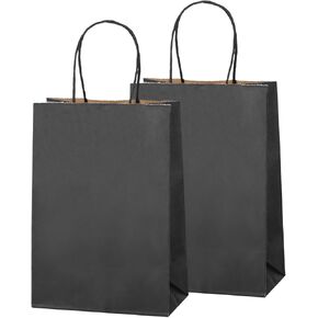 RNORRI 50Pcs Gift Bags, Small Gift Bags With Handles, 5.25x3.75x8 Inch Striped Paper Bags Bulk, Black And White Bags For Halloween, Christmas, Party, Shopping