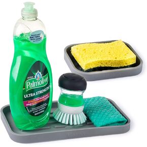 Silicone Sponge Holder (Pack of 2 Sizes) - Kitchen Sink Organizer Tray for Sponge, Scrubber, Soap - Clear