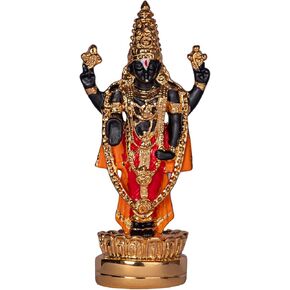 Gold Plated Premium Tirupati Balaji Venkateswara Idol for Car Dashboard, Hindu Home Decor and Gifting - 4.5 Inches (Gold and Black)