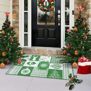 Christmas Area Rug Merry Christmas Indoor Carpet for Xmas Non-Slip Festive Christmas Throw Carpet Holiday Decoration Washable Xmas Rug for Fireplace Kitchen Living Room Bedroom Green 5 x 7 FT