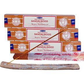Satya White sage Incense Sticks, Satya sai Baba Insenses 15gmx3 (45 gm) Pack with Raajsee Incense Holder Bundle, Satya Nag Champa Natural Incense