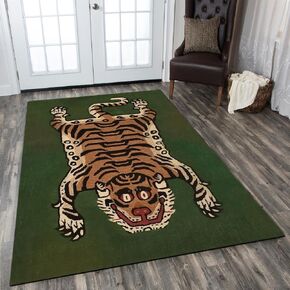 Soft Vintage Tibetan Tiger Area Rug, Animal Printed area rug, Colorful Moroccan Rug, Machine Washable Carpet with Nonslip Backing for Bedroom, Bathroom, Living, Dining Room, Funky Carpet