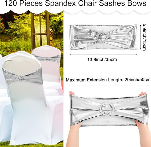 Oudain 120 Pieces Spandex Chair Sashes with Buckle Stretch Chair Cover Bands Chair Sashes Bows for Wedding Hotel Banquet Events Decorations Sashes (Gold) in Kuwait