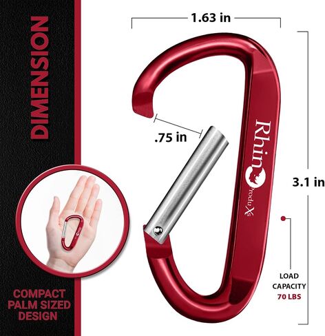 RHINO Produxs 8PCS of Lightweight Duty Snap Carabiner Clips, D Ring Shape Carabiner with 8PCS Keyring - Excellent for Outdoor, Camping, Hiking, Keychains, Water Bottle, Keychain Hook in Kuwait