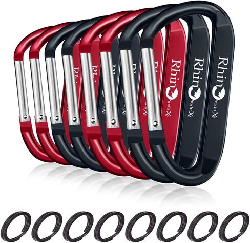 RHINO Produxs 8PCS of Lightweight Duty Snap Carabiner Clips, D Ring Shape Carabiner with 8PCS Keyring - Excellent for Outdoor, Camping, Hiking, Keychains, Water Bottle, Keychain Hook in Kuwait