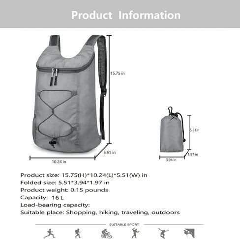 levayhill 16L Hiking-Daypack, Water-Resistant-Lightweight Foldable Travel Backpacks, Camping Outdoor Backpack Carry-on Bag in Kuwait