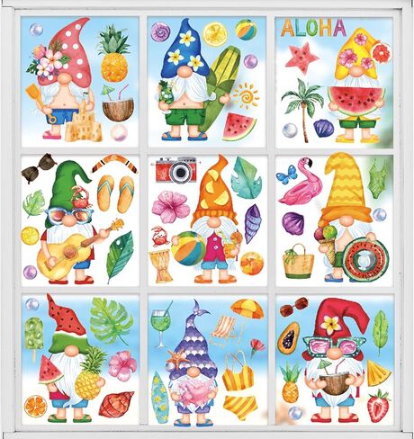 Whaline 9 Sheets Spring Gnome Flower Window Clings Watercolor Floral Butterfly Birds Window Stickers Easter Colorful Reusable Static Window Decals for Home School Party Decor Supplies in Saudi Arabia