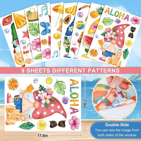 Whaline 9 Sheets Spring Gnome Flower Window Clings Watercolor Floral Butterfly Birds Window Stickers Easter Colorful Reusable Static Window Decals for Home School Party Decor Supplies in Saudi Arabia