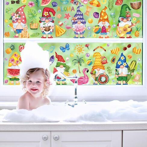 Whaline 9 Sheets Spring Gnome Flower Window Clings Watercolor Floral Butterfly Birds Window Stickers Easter Colorful Reusable Static Window Decals for Home School Party Decor Supplies in Saudi Arabia