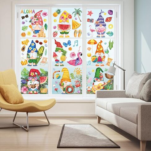 Whaline 9 Sheets Spring Gnome Flower Window Clings Watercolor Floral Butterfly Birds Window Stickers Easter Colorful Reusable Static Window Decals for Home School Party Decor Supplies in Saudi Arabia