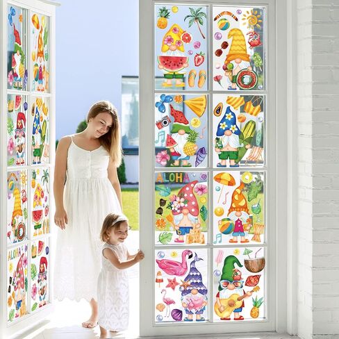 Whaline 9 Sheets Spring Gnome Flower Window Clings Watercolor Floral Butterfly Birds Window Stickers Easter Colorful Reusable Static Window Decals for Home School Party Decor Supplies in Saudi Arabia