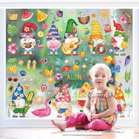Whaline 9 Sheets Spring Gnome Flower Window Clings Watercolor Floral Butterfly Birds Window Stickers Easter Colorful Reusable Static Window Decals for Home School Party Decor Supplies in Saudi Arabia