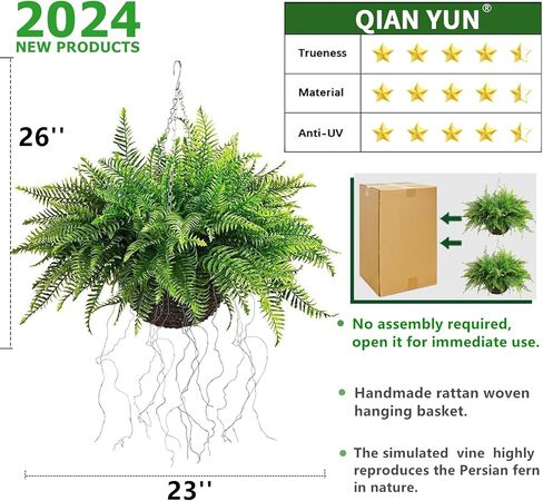 QIANYUN 2PCS Fake Hanging Plant- 31in Artificial Geraniums for Outdoors UV Resistant for Bedroom Living Room Garden Decor- Including Hanging Planters(Red) in Saudi Arabia