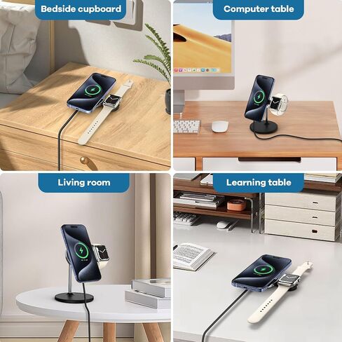 Magnetic Wireless Charger for iPhone, 2 in 1 Fast Charging Station for Apple Devices, Foldable＆Portable Wireless Charger for iPhone 15/14/13/12 Series, for Watch Series,Black(PD 25W Adapter Included) in Kuwait