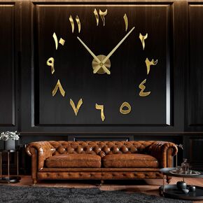 3D Arabic Wall Clock Large Modern Mute DIY Frameless - Decoration Gift - Living Room Home Office (Black)
