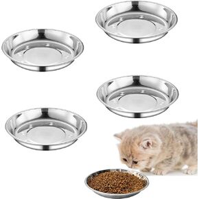 WEWAYKGJ Shallow Cat Food Bowls Stainless Steel Cat Dish Wide Small Dog Bowls Whisker Fatigue Relief Cat Plates for Kittens Puppy Hamster 4 Pcs (6.1 Inch Dia.) 