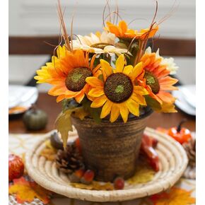 Ivydale Fall Artificial Potted Flowers Chrysanthemum, Silk Orange Faux Flowers in Pot, Autumn Fake Flowers Bouquet Dahlias with Vase for Desktop Decoration Centerpieces Home Wedding Party