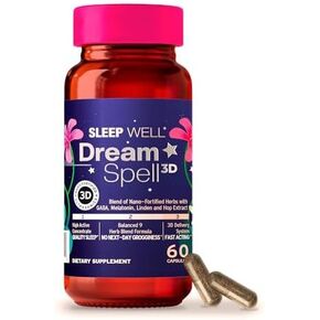 Dream Spell 3D Sleep Supplement Melatonin 3mg Natural Sleep Support GABA Passion Flower Monk Fruit 60 Capsules