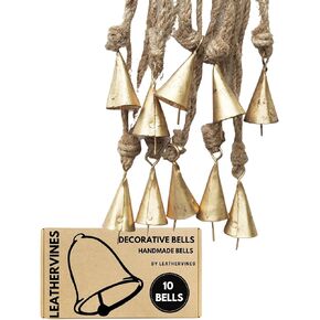 Christmas Decorative Bells Rustic Harmony Cow Bell Hanging Handmade Rust for Home Tree 2 Inch Pack of 10 Cone Shape