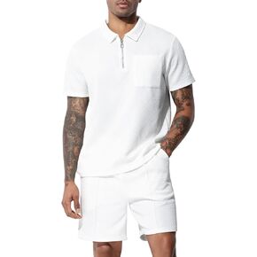 Arjen Kroos Men Polo Short Set Outfits 2 Pieces Casual Athletic White Golf Tracksuits Beach Shirts