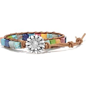 sedmart Chakra Bracelets for Women with Real Stones Leather Wrap Healing Bead Bracelet Women Men Boho Friendship Jewelry,Small Fashions Women Bracelets