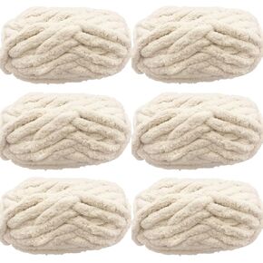 Chunky Chenille Yarn Multi Gray White 6 Pack 163 Yards 48oz for Blanket, Super Soft Fluffy Big Giant Jumbo Arm Knitting Crochet Weave Polyester Yarn for Home Décor Projects